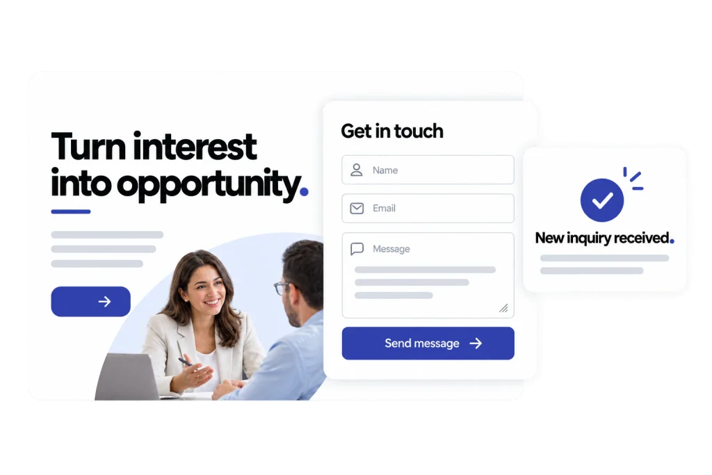 Turn interest into opportunity website with a contact form and new inquiry received notification