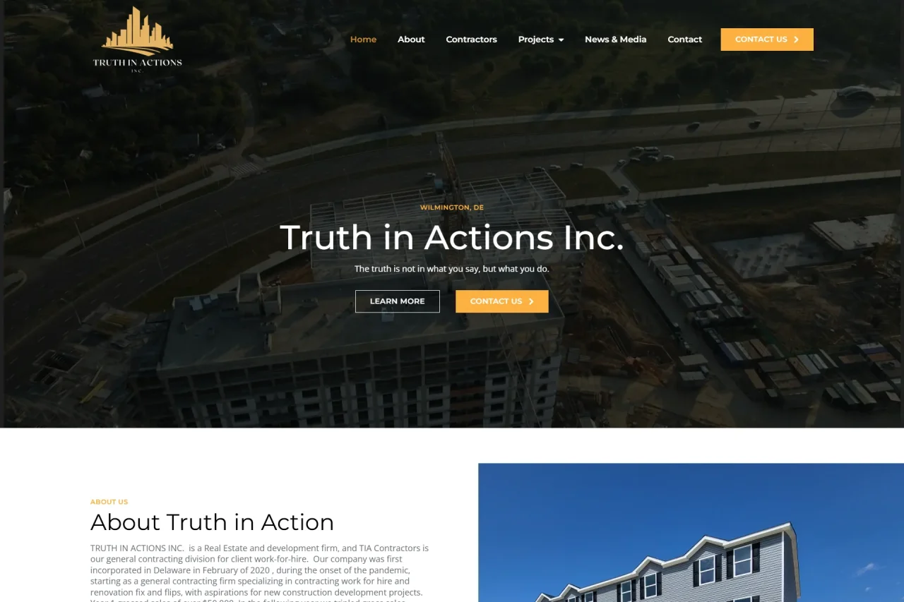 Truth in Actions Inc. website on desktop